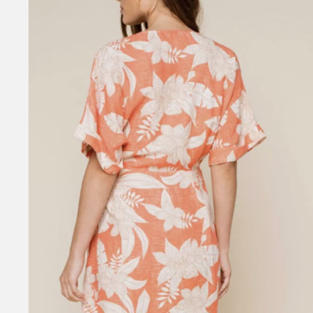 Amuse Society Mala Wrap S/S Woven Dress Coral‎ Tropical Resort Top NWT XS - Picture 2 of 10